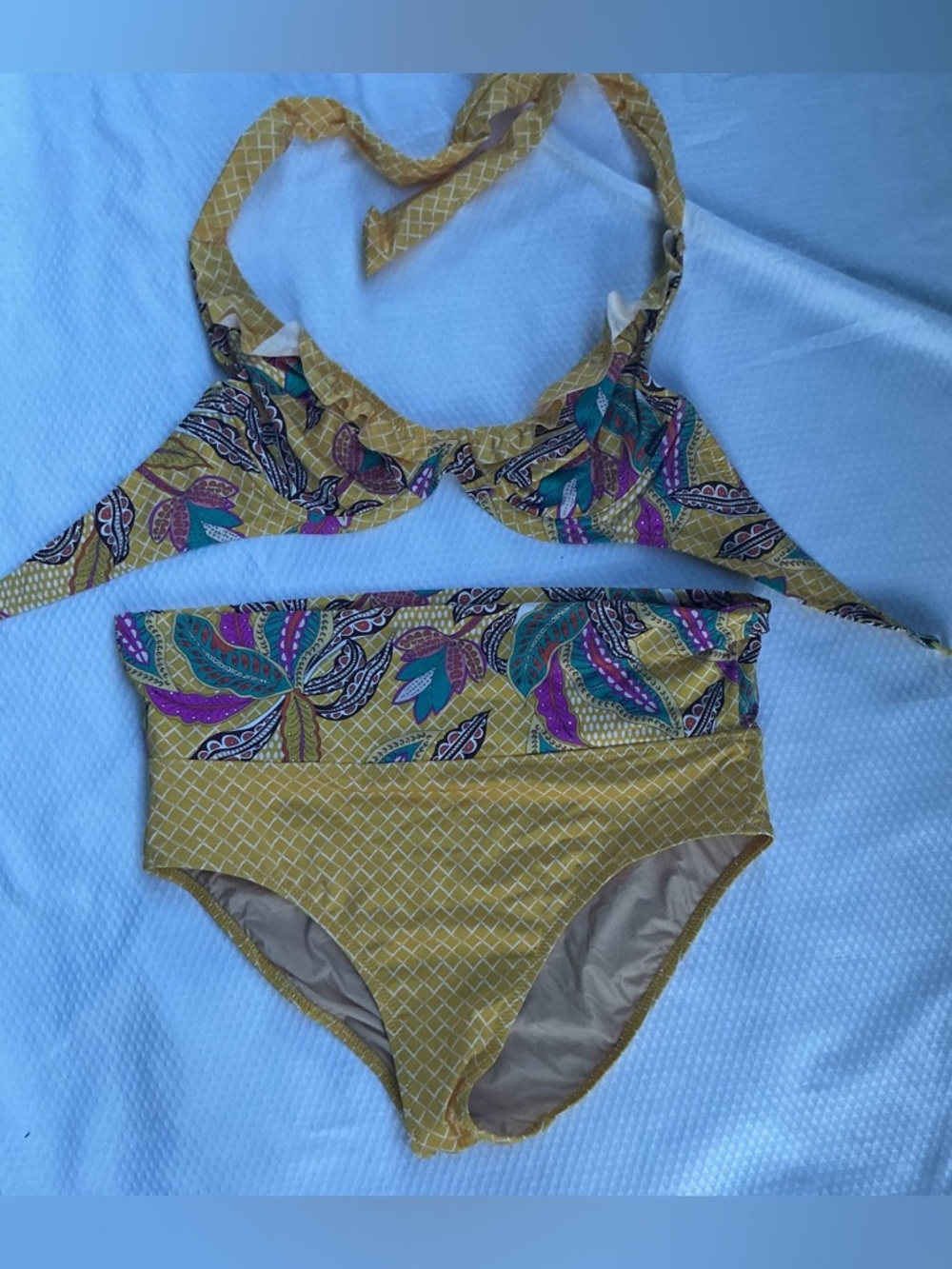 Mustard Yellow Floral High-Waist Bikini Set - Women Swim Bikini